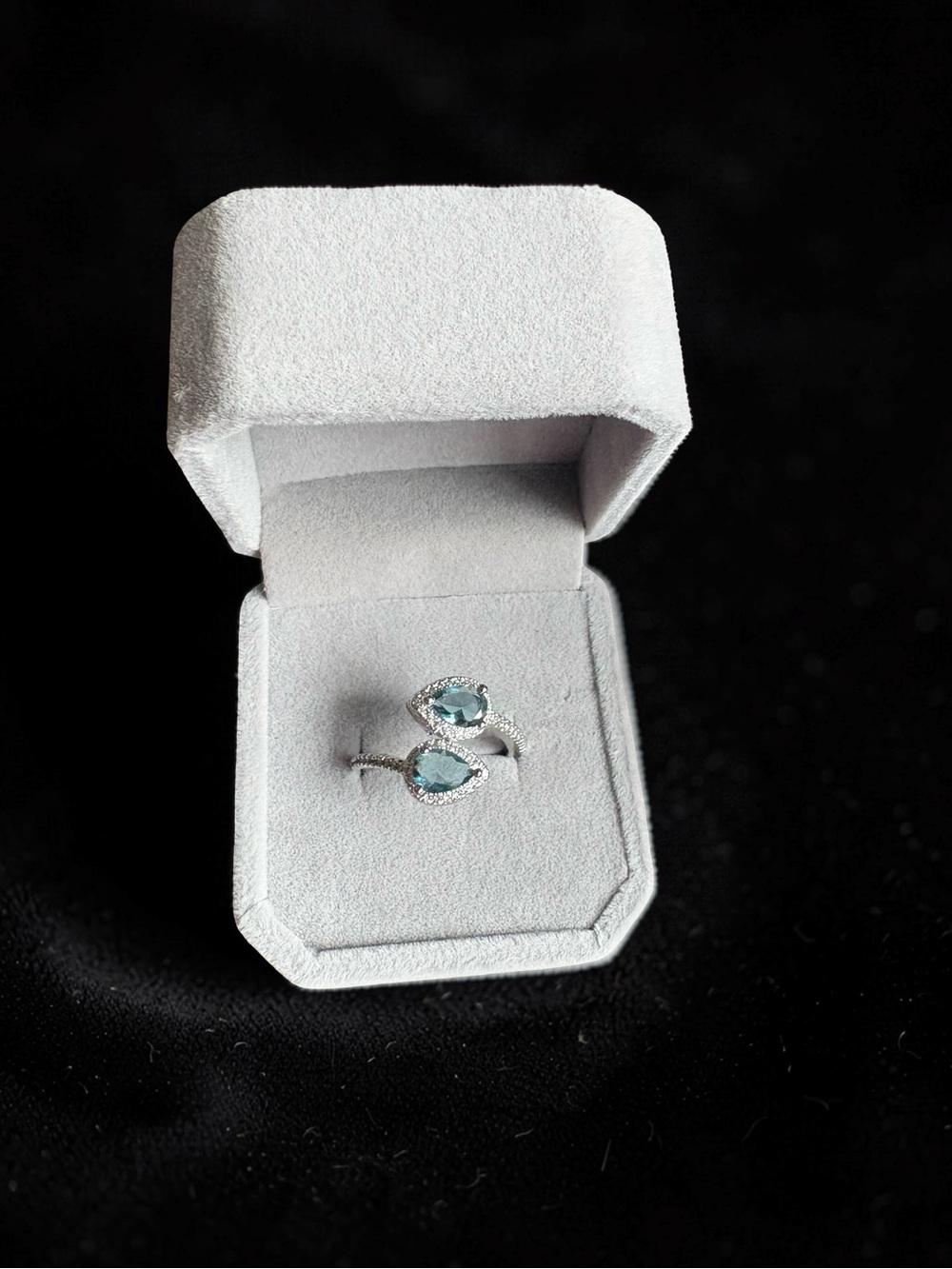 Silver Blue Crystal  Teardrop Ring